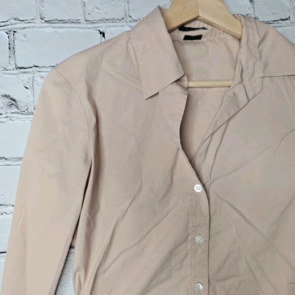 Theory Cotton Blend Pale Blush Pink Button Up V Neck Collared Blouse Size P - Picture 4 of 10